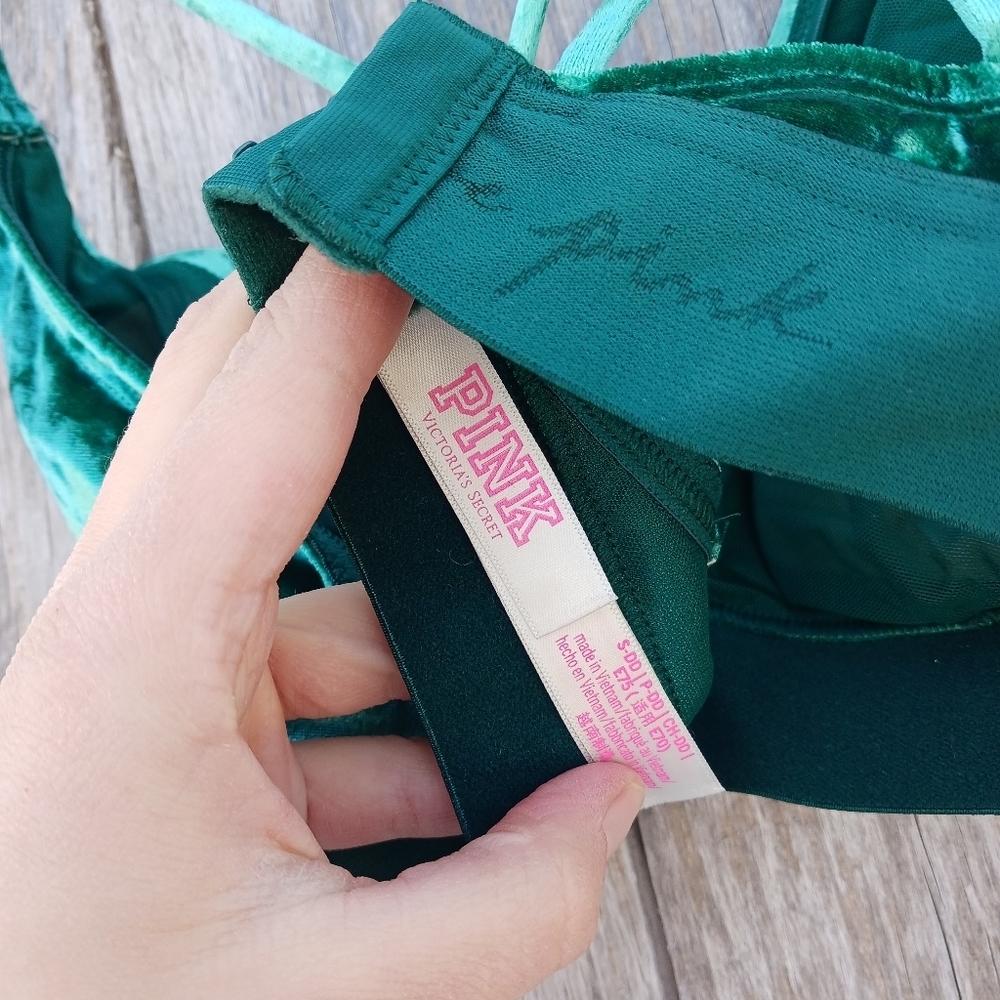 PINK Victoria's Secret VS Crushed Velvet  Bralette Emerald Green Womens Sz Small - Picture 4 of 6